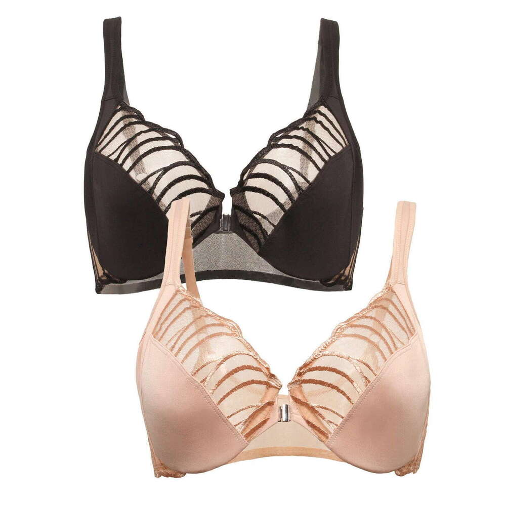 Felina Angie Front Close Minimizer Bra 2-Pack Size 38DDDBlack Warm Neutral / 38D